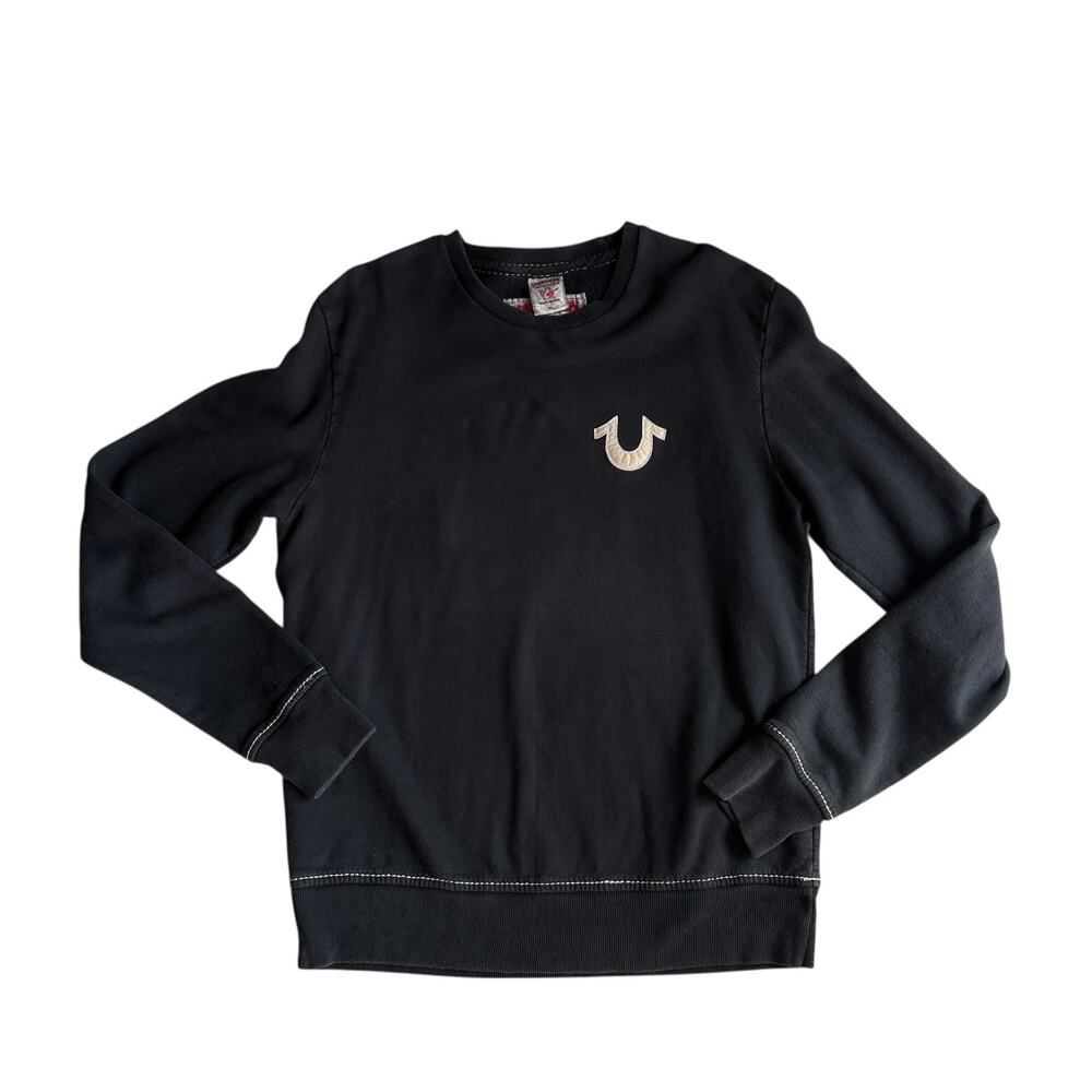 True Religion Crewneck Sweatshirt Mens XL Faded Black Logo Grunge Streetwear